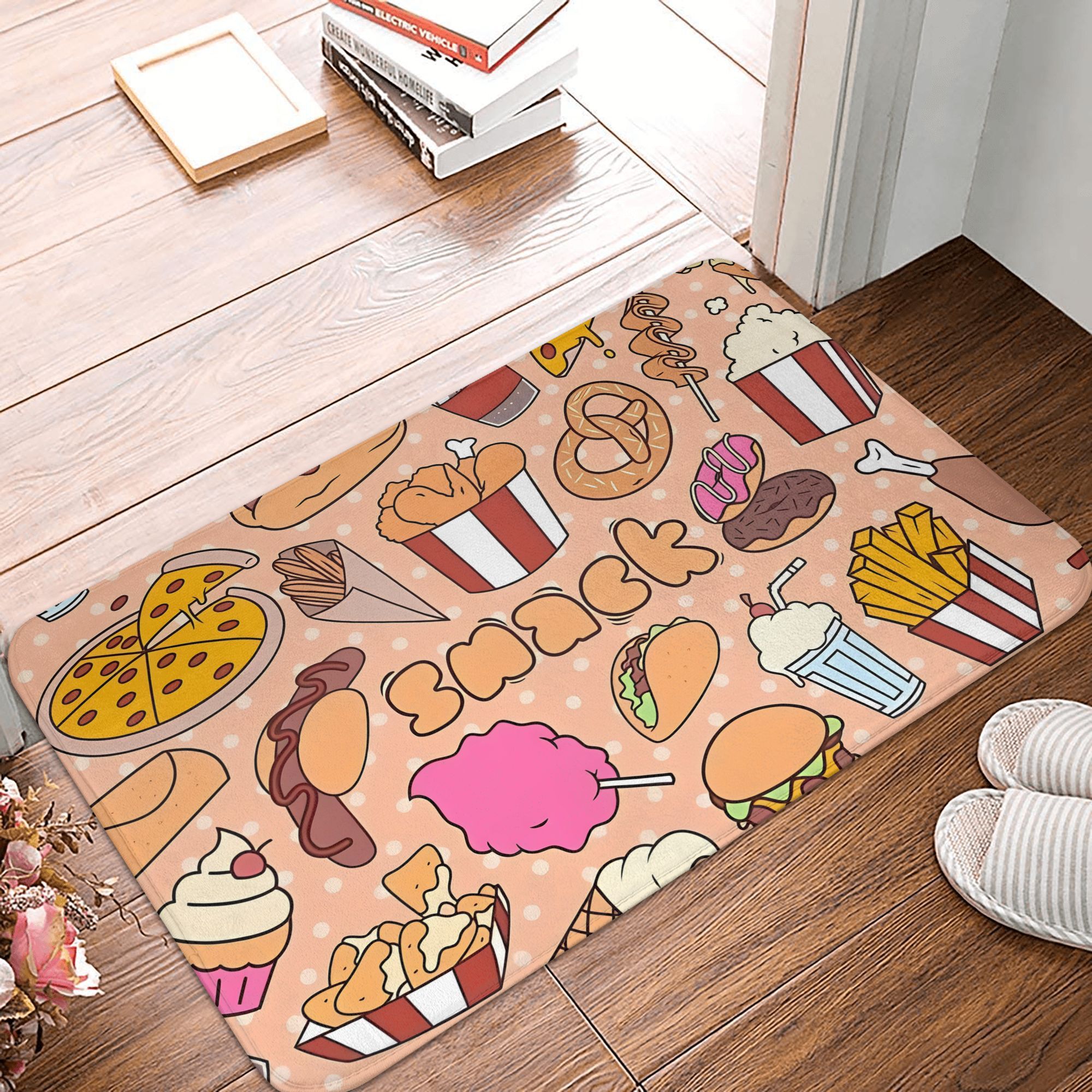 Cartoon Snack Food Doormat Kaw - مراجعة Food Snacks Background وسعره